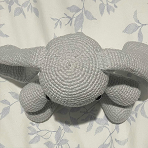 top view of ears sewn onto head