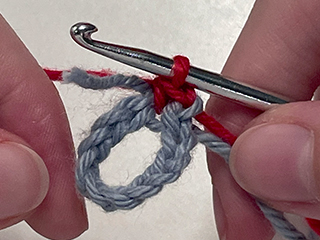 crocheting into chain loop step 1